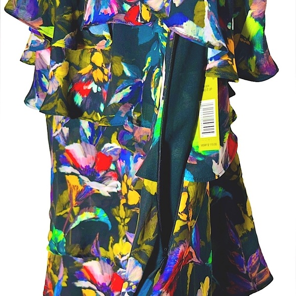 NWT Gianni Bini Vibrant, Chiffon, Tiered Floral Dress, Cold Shoulder Size Medium - Picture 8 of 16